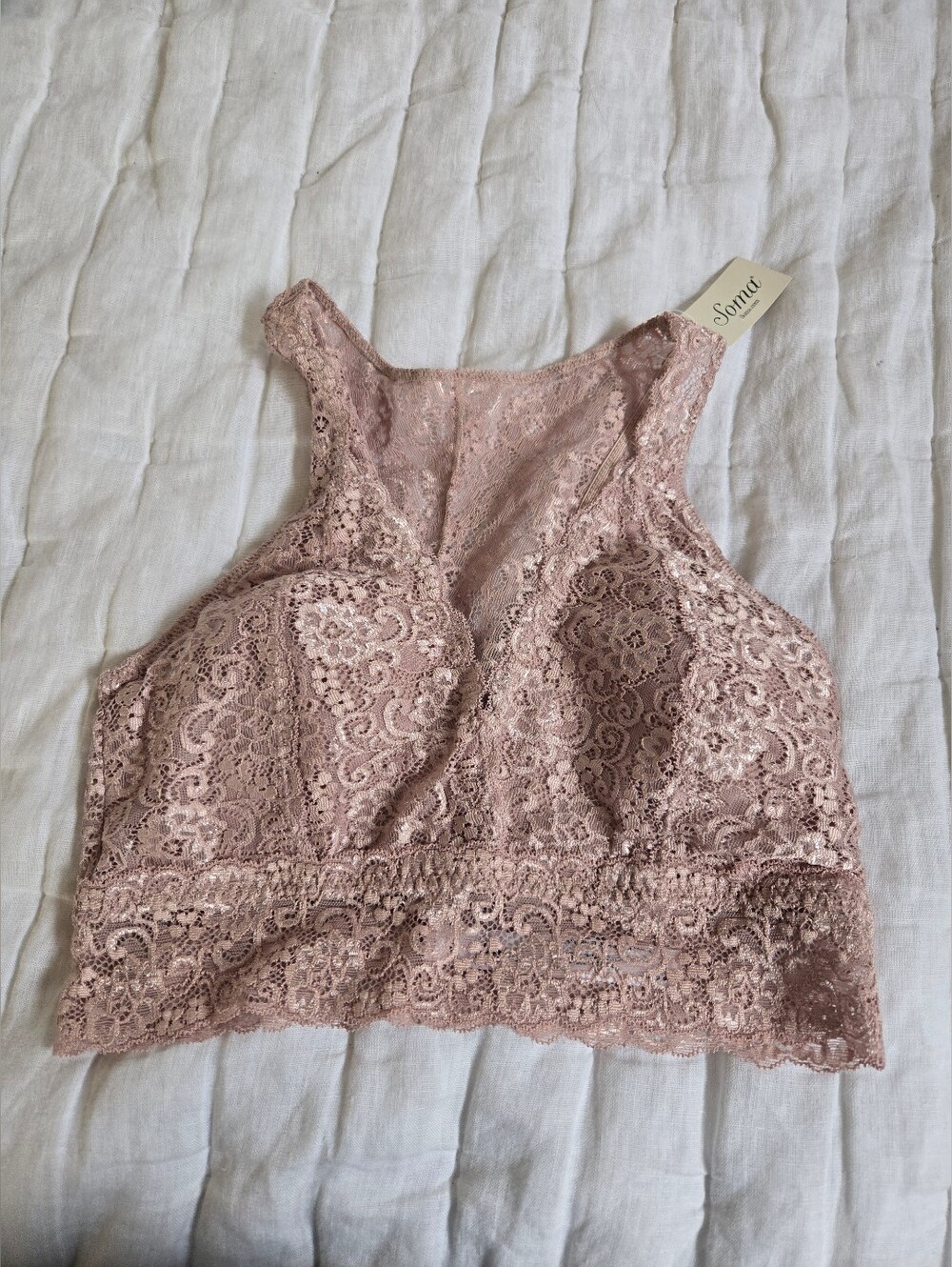 NWT Soma Blush Pink Lace High-Neck Bralette Medium
